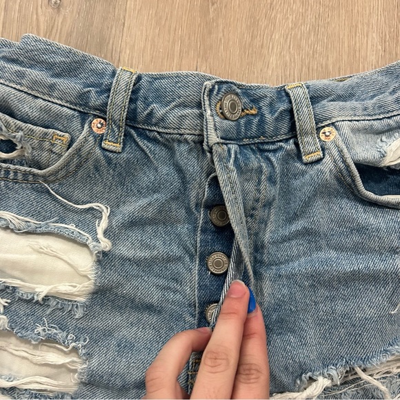 Free People We the Free Distressed High Rise Jean Shorts - Picture 2 of 3